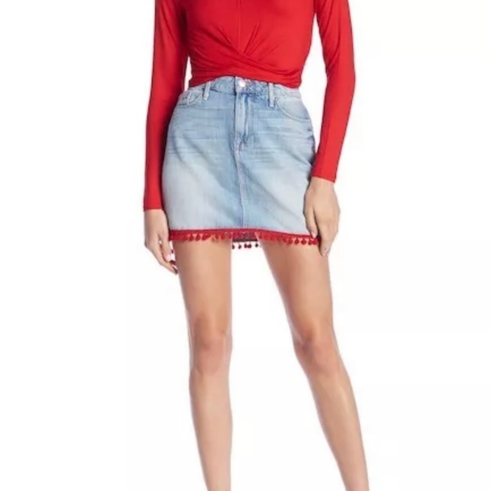 Good American Pom Pom Denim Mini Jean Skirt - Picture 2 of 8